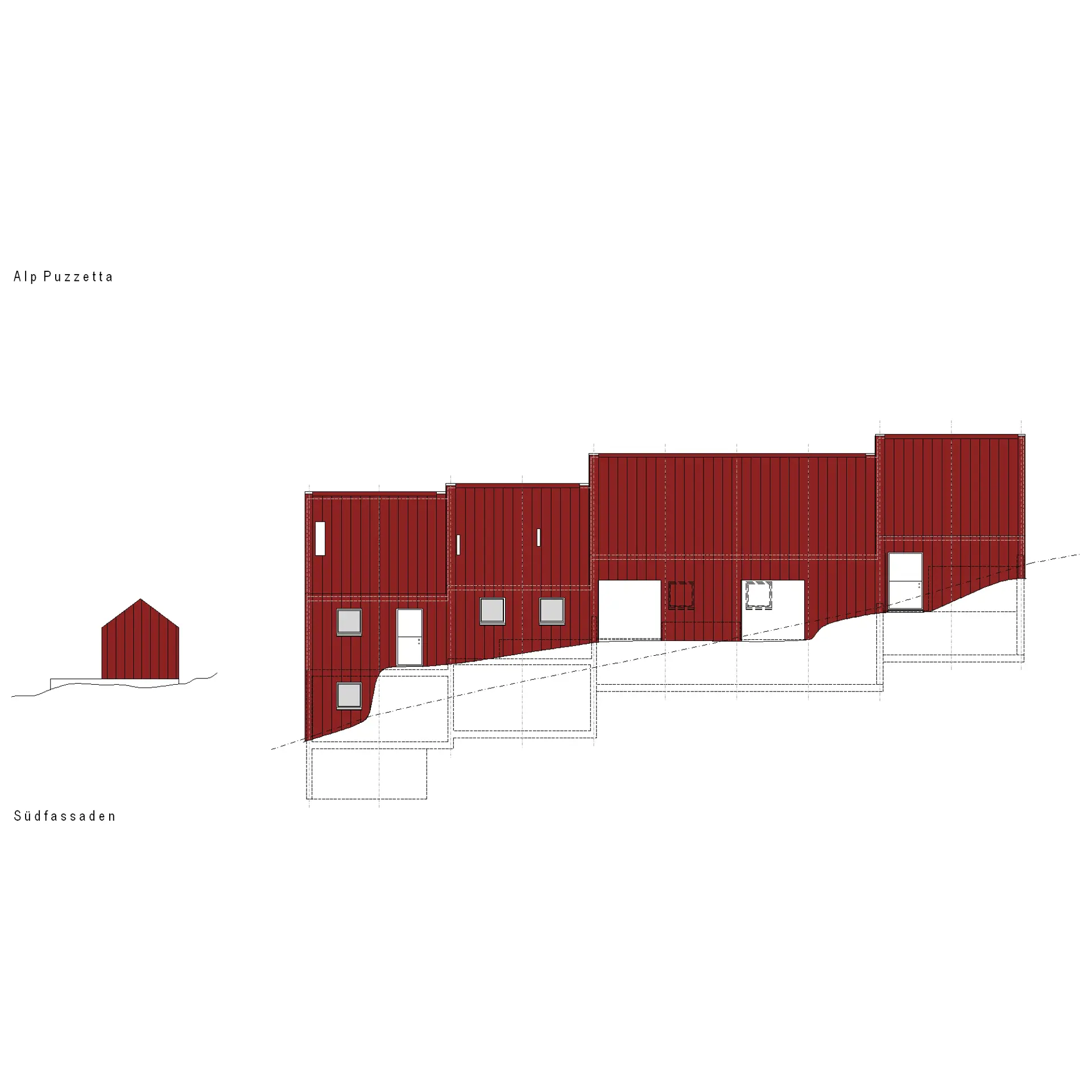 16_Neubau Alpgebäude_Ziegenalp Puzzetta Fuorns Platta_Ansicht Süd